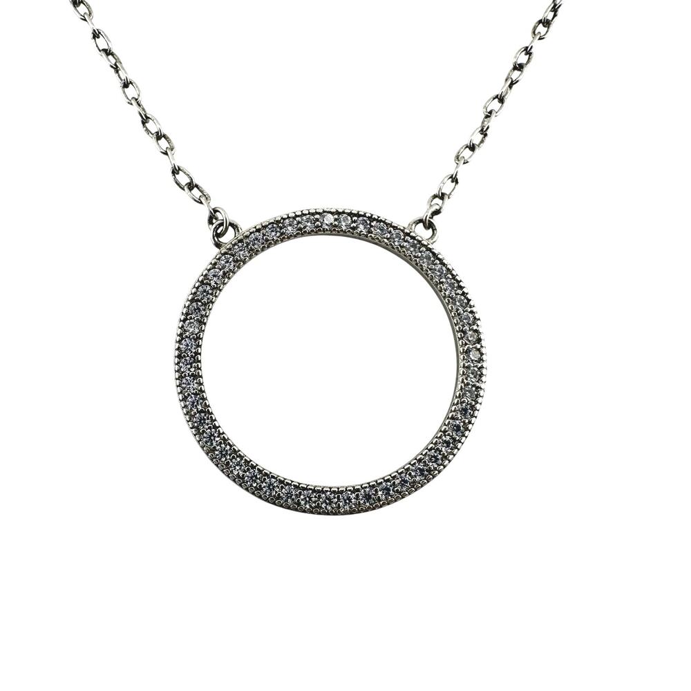 925 Sterling Silver Cubic Zirconia Modern Suspended Ring Pendant 18" Necklace